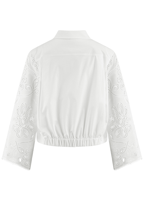 Popelinebluse mit Bestickten Ärmeln offwhite
