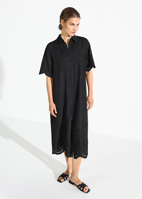 Kleid aus Besticktem Leinen black