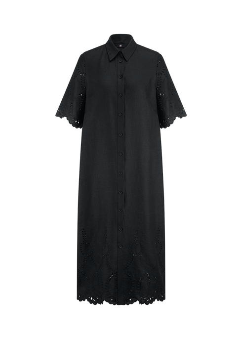 Kleid aus Besticktem Leinen black