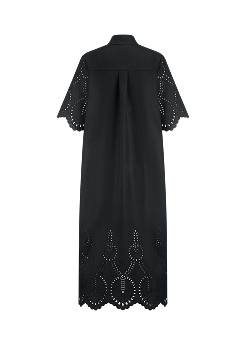 Kleid aus Besticktem Leinen black