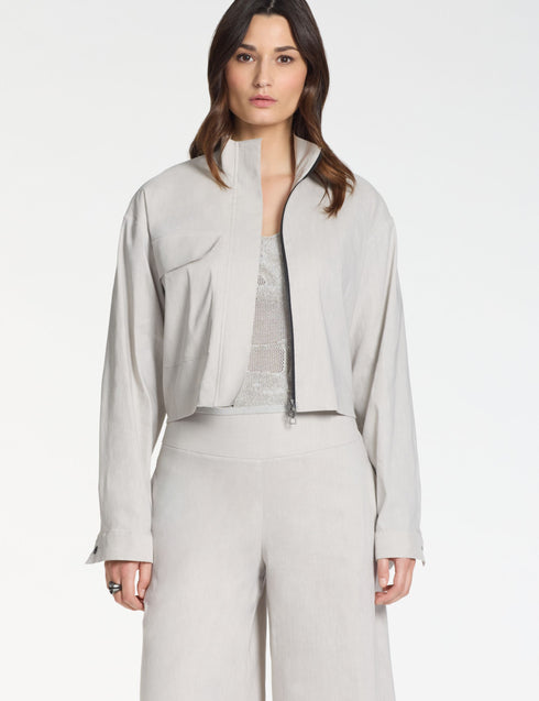 Jacke – Stretch-Leinen PERLGRÜN