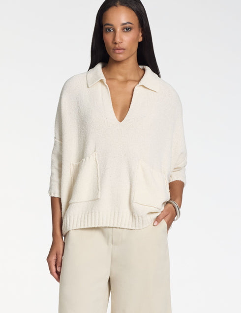 Pullover Taschen Frotté-Textur KREIDE