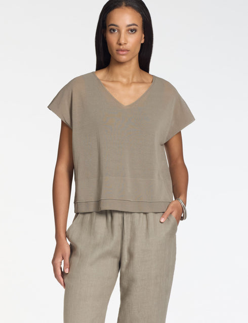 V-Pullover – Mako-Baumwolle TAUPE