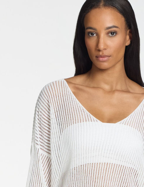 V-Pullover – Mesh-Effekt KREIDE