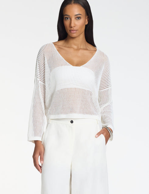 V-Pullover – Mesh-Effekt KREIDE