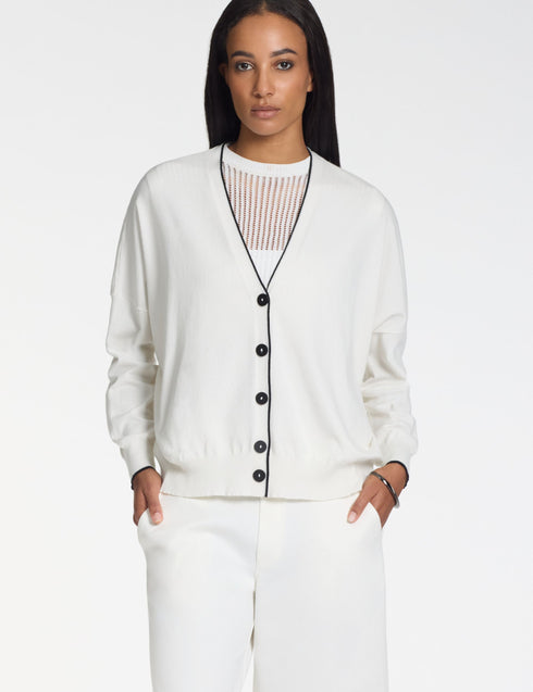 Strickjacke – Besatz KREIDE