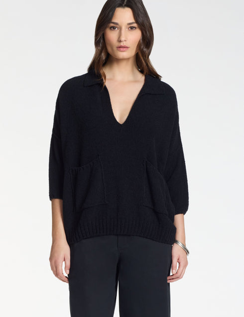 Pullover Taschen Frotté-Textur Schwarz